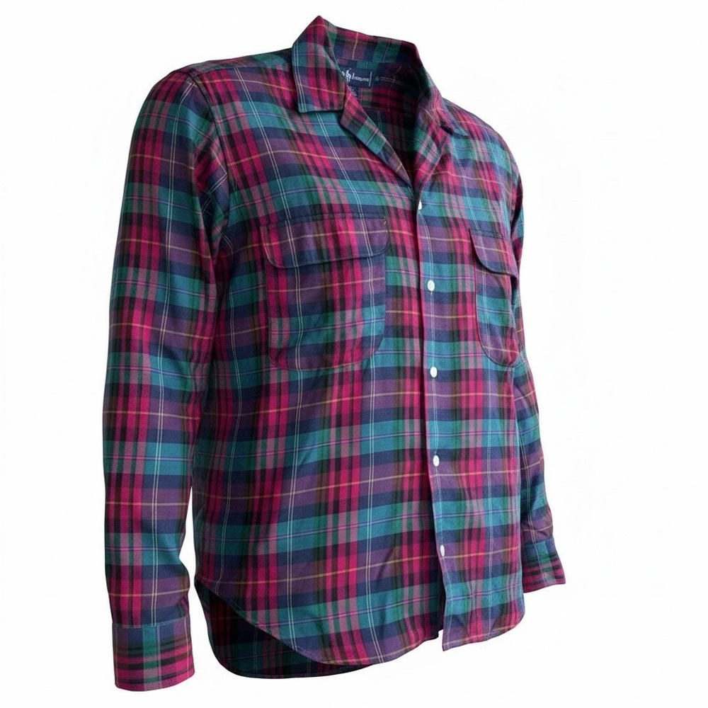Ralph Lauren Women's Relaxed‎ Fit Plaid Cotton Shirt Green Multi Women's 12
